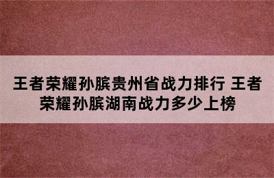 王者荣耀孙膑贵州省战力排行 王者荣耀孙膑湖南战力多少上榜